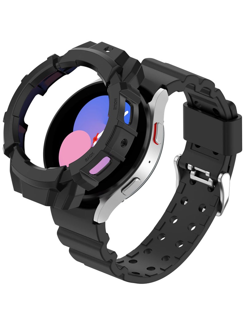 Compatible Samsung Galaxy Watch 4/5 Band with Shockproof Case and Anti-Scratch Protection, TPU Sport Strap (44mm) - Image 1